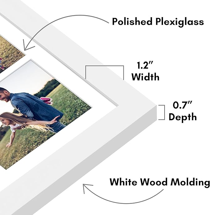 Americanflat 16x20 Collage Picture Frame with Polished Plexiglass - Multi Picture Frames Fit One 6x8, Four 5x7 and Four 4x4 Photos or Use as One 16x20 Frame - Signature Collection - White