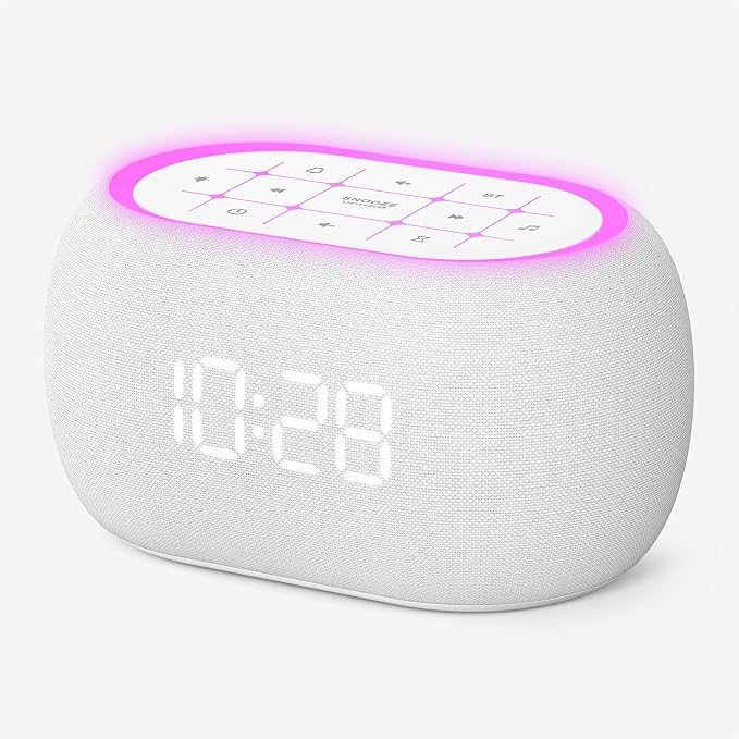 ANJANK White Noise Sound Machine Alarm Clock with Hi-Fi Bluetooth Speaker, 21 Soothing Sounds/7 Night Lights, 0-100% Dimmer/Sleep Timer/Volume Control, Soother for Adults Kids Sleeping, Bedroom, White by ANJANK