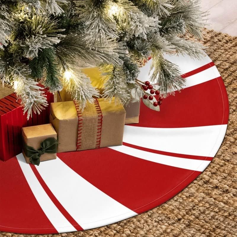 36 Inch Red Swirl Christmas Tree Skirt Sweet Candy Cane Red and White Ornaments Home Party Decoration - Image 5
