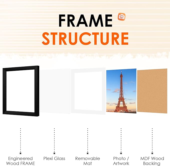 FIXSMITH 10x12 Picture Frame Set of 4, Photo Frame with HD Plexiglass, Display Pictures 7x9 with Mat or 10x12 Without Mat, Black Picture Frames Collage Wall Decor, Gallary Wall Frame