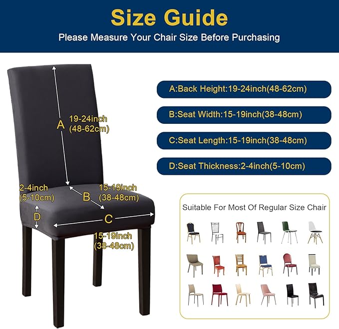 Chair Covers, Stretch Kitchen Dining Room Chair Covers Set of 6, Removable Washable Dining Chair Slipcovers for Home, Hotel, Banque
