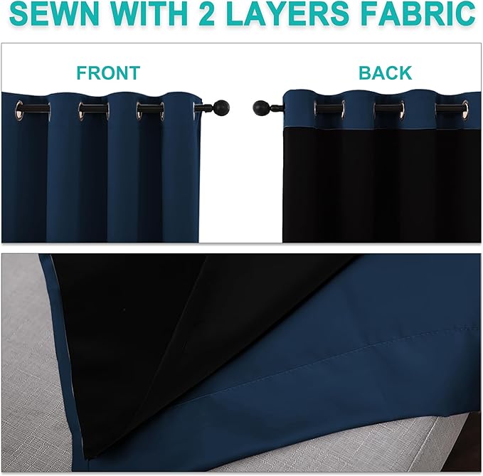 NICETOWN Moroccan Blue Full Shade Curtain Panels, 37" Wide x 70" Long, Pair of Thermal Insulated & Energy Efficiency Blackout Curtains for Living Room Windows, Lined Silky Performance Window Dressing