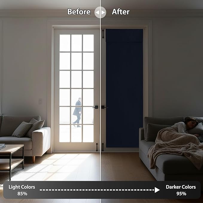 RYB HOME Blackout Door Curtain - Privacy Thermal Insulated Front/Tricia/Patio French Door Window Curtains Sidelight Curtain Tie up Shade, W34 x L69 inch, 1 Panel, Navy