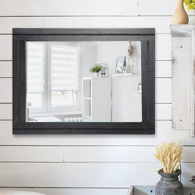 AAZZKANG Black Mirrors for Wall 50 x 40 cm with Rectangle Wood Framed Decorative Wall Mirror for Bedroom Living Room Bathroom Entryway