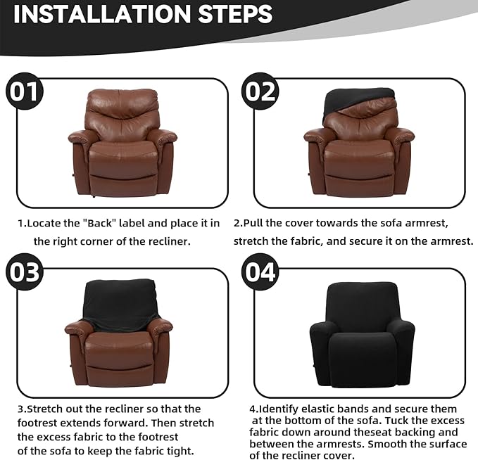 Cupuamon Recliner Chair Covers,Lazy Boy Recliner Covers Stretch Reclining Covers 1 Piece Furniture Protector with Elastic Bottom for Dog,Kids-Black