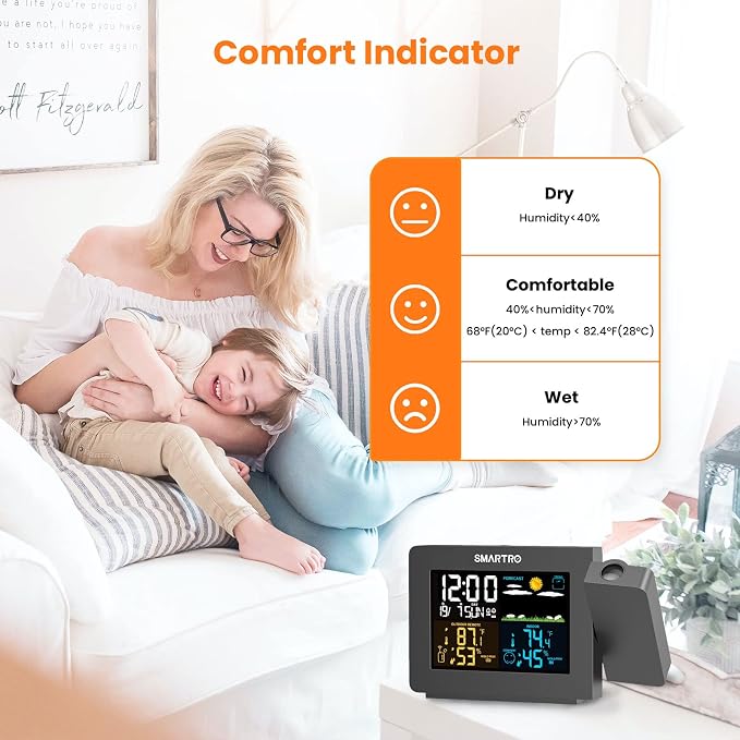 SMARTRO SC91 Projection Alarm Clock for Bedrooms with Weather Station - Image 5
