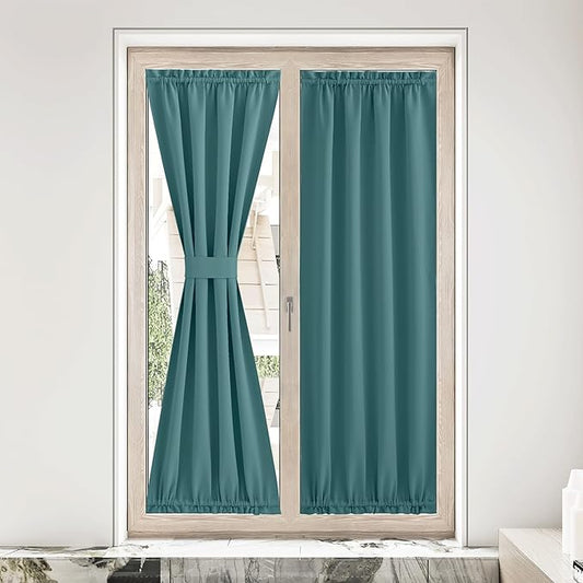NICETOWN Blackout Curtain Panel for Front Kitchen Door Window Curtains Thermal Insulated Rod Pocket Drapes for Bedroom Glass Door with Tieback W36 x L80, Sea Teal, 1 Panel