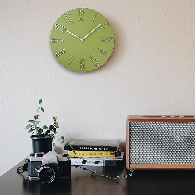 Wall Clock, Silent Clock, Wall Clocks Battery Operated??? 12 inch Modern Wall Clock, Suitable for Offices, Living Rooms, Kitchens, Homes, Schools (Yellow Green Without Second Hand)