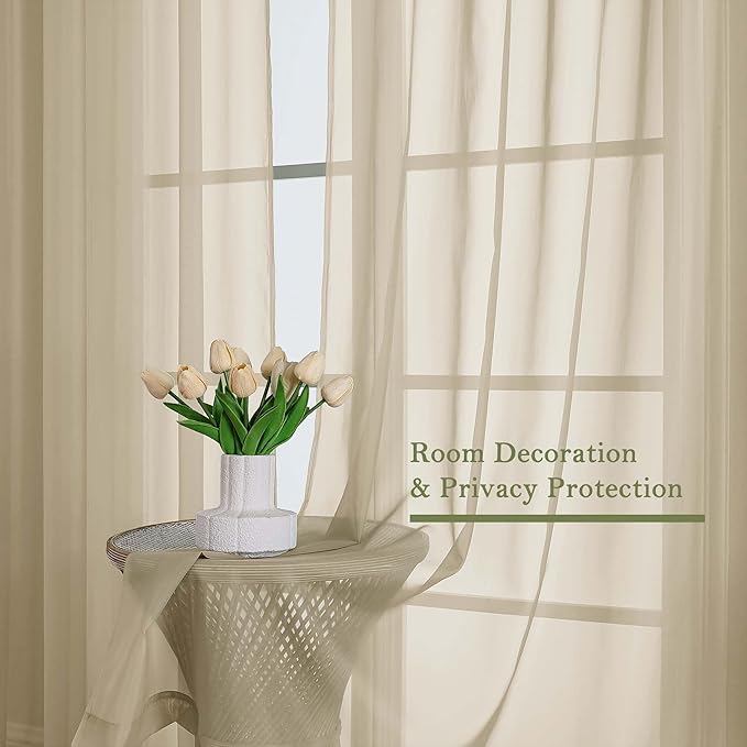 Lecloud Taupe Sheer Curtains for Bedroom Decor 84 Inches Long 2 Pcs, Modern Farmhouse Decor Rod Pockets Airy Light Filtering Curtains for Living Room, Dining Room Drapes, Each Panel 59" W x 84" L
