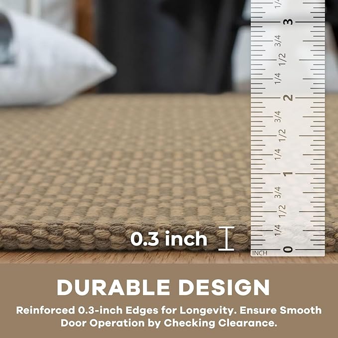 KOZYFLY Washable Area Rug 2x3 Ft Small Entryway Rug Indoor Door Mat Throw Rugs with Rubber Backing, Braided Cotton Floor Carpet for Front Entrance Bathroom Kitchen Foyer, Beige/Khaki