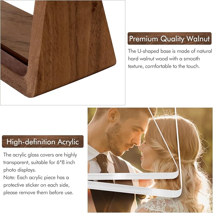 Mixoo 6x8 Picture Frame 2 Pack - Rustic Wooden Photo Frames with Walnut Wood Base and High Definition Break Free Acrylic Glass Covers for Desk or Tabletop Display (6×8 inch, Horizontal + Vertical)