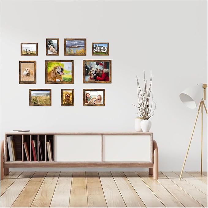 Gallery Wall Frame Set, Picture Frames Collage Wall Decor 10 Pcs, Picture Frame Set for Wall Mounting or Tabletop Display, Multi Sizes Including 8x10, 5x7, 4x6 Family Photo Frames,Rustic Brown