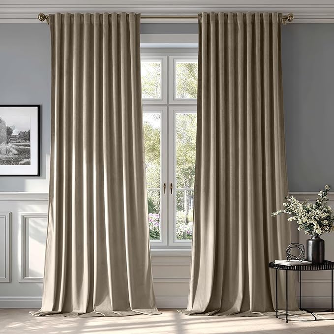 MIULEE Taupe Velvet Curtains 96 inches - Luxury Blackout Curtains for Bedroom Living Room Thermal Insulated Super Soft Window Drapes Rod Pocket & Back Tab, W52 x L96 inches, 2 Panels