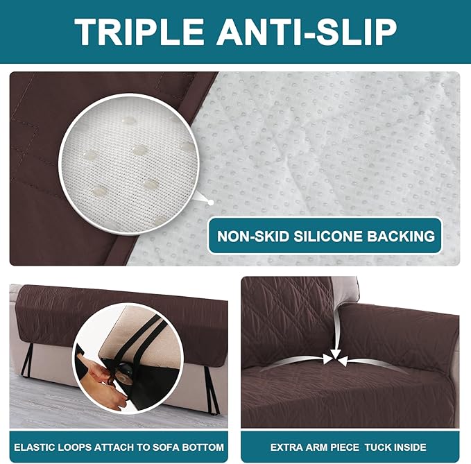 Turquoize 100% Waterproof Couch Cover Sofa Covers for 1 Cushion Couch Chair Covers Triple Non-Slip Washable Furniture Protector Cover for Pets, Kids, Dog (Chair 23", Chocolate)