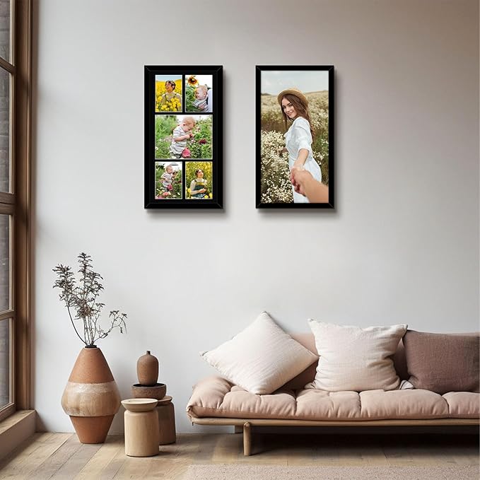 Golden State Art, 12x24 Black Wood Picture Frame - Black Mat for 8x10 and 5x7 Photos - Real Glass, Sawtooth Hanger, Swivel Tabs - Wall Mounting - Great for Posters, Weddings, and Engagements
