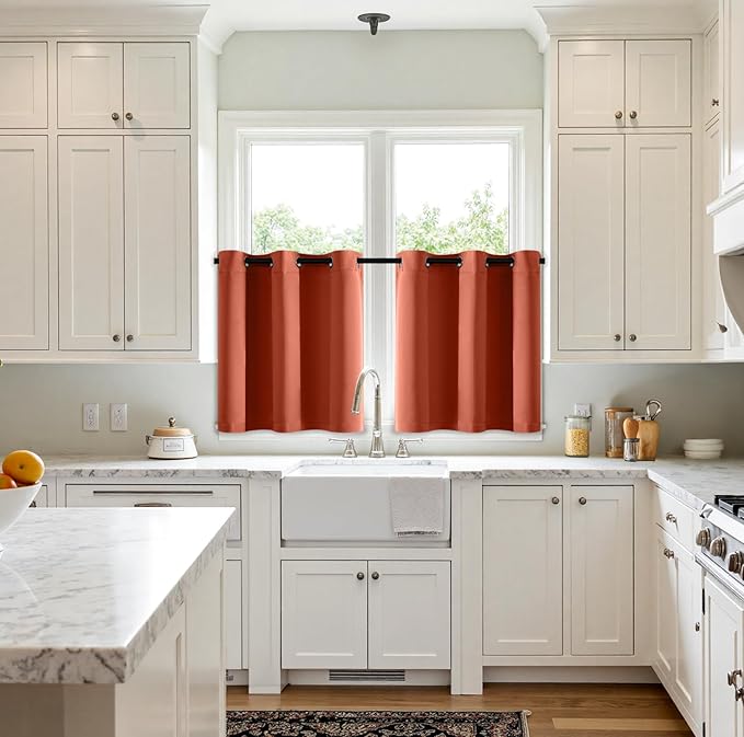 MIULEE Burnt Orange Blackout Curtains for Bedroom Living Room 36 Inches Long 2 Panels, Thermal Insulated Room Darkening Drapes Grommet Noise Reducing Light Blocking Window Treatments 40x36 Inch