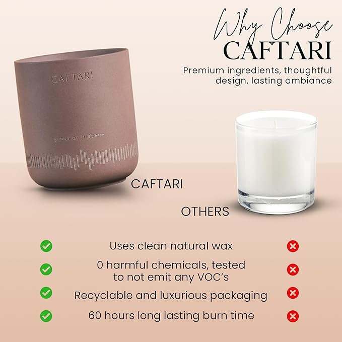 CAFTARI Luxury Aromatherapy Candle | Oudh, Cedarwood & Patchouli | 60 Hour Burn | Clean Coconut Soy Wax | Vegan, Gift-Ready Candle for Stress Relief, Home Spa Feel | Scent of Nirvana
