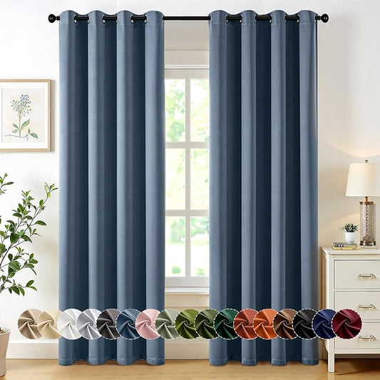 MIULEE Stone Blue Blackout Curtains for Bedroom Living Room 84 Inches Long 2 Panels, Thermal Insulated Room Darkening Drapes Grommet Noise Reducing Light Blocking Window Treatments 50x84 Inch