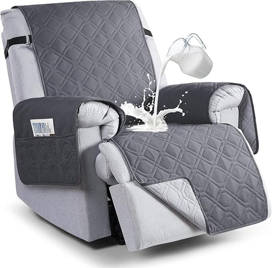VANSOFY 100% Waterproof Recliner Chair Covers, Recliner Cover Non-Slip Dog Chair Cover Furniture Protector Washable Slipcover with Pocket, Elastic Straps for Pets, Dogs(Dark Gray, 22")