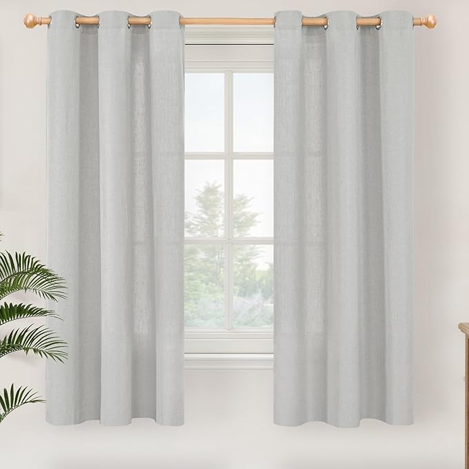 YoungsTex Grey Linen Semi Sheer Curtains 63 Inches Length for Living Room, Light Filtering Window Drapes with Grommet No See Through Privacy for Bedroom, 2 Panels, 42 X 63 Inch