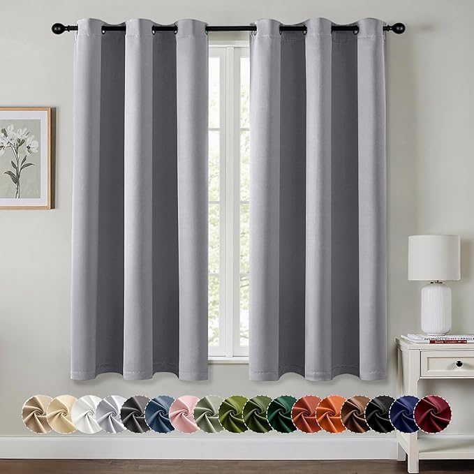 MIULEE Light Grey Blackout Curtains for Bedroom Living Room 54 Inches Long 2 Panels, Thermal Insulated Room Darkening Drapes Grommet Noise Reducing Light Blocking Window Treatments 40x54 Inch