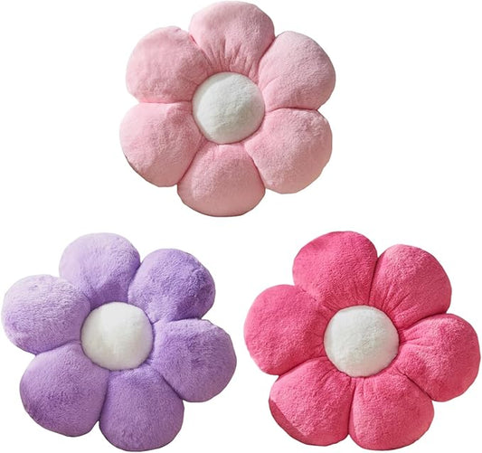 3PCS Flower Pillow Set,Flower Throw Pillow 15.7In Daisy Pillow Cute Decorative Pillow Cushion Home Decor& Plush Pillow for Sofa Couch Bed Reading Tent.