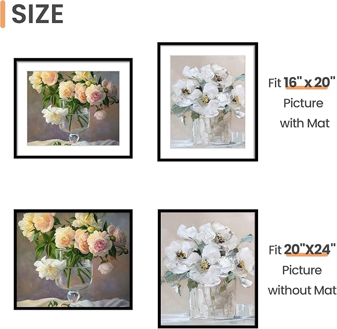 upsimples 20x24 Picture Frame, Display Pictures 16x20 with Mat or 20 x 24 Without, Wall Hanging Poster Frames, Black, 1 Pack
