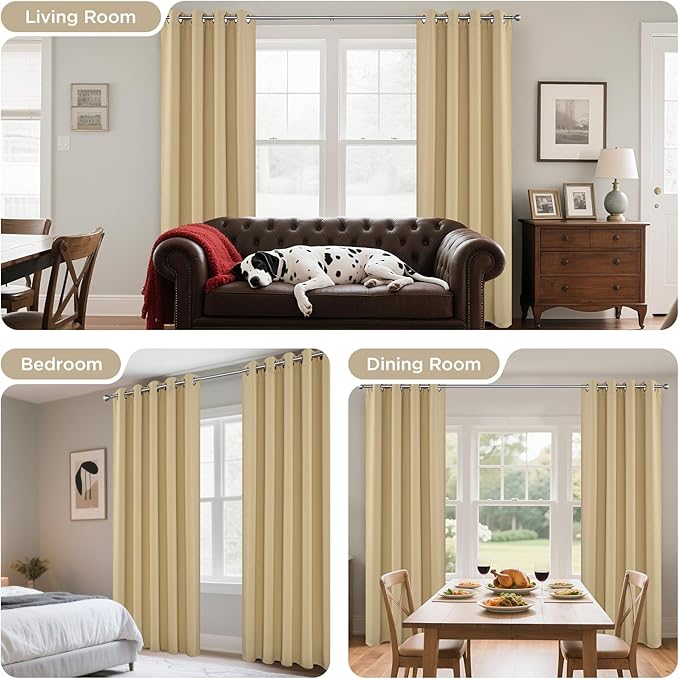 Joydeco Blackout Curtains 95 Inch Length 2 Panels Set, Thermal Insulated Long Curtains& Drapes 2 Burg, Room Darkening Grommet Drapes for Living Room Bedroom Window (W52 x L95 Inch, Beige)