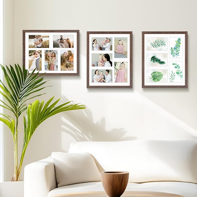 Golden State Art, 11x14 Distressed Brown Wood Frame with White Mat - Displays Five 4x6 Photos - Real Glass, Sawtooth Hangers, Swivel Tabs - Wall Mounting, Landscape, Portrait