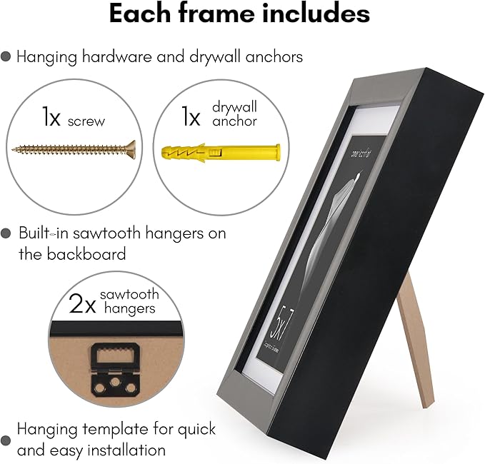 Americanflat 5x7 Picture Frame with Shatter-Resistant Glass - Use as 4x6 Frame with Mat or Display 5x7 Photo Without Mat - Soho Collection - Deep Molding Picture Frames for Tabletop or Wall - Black