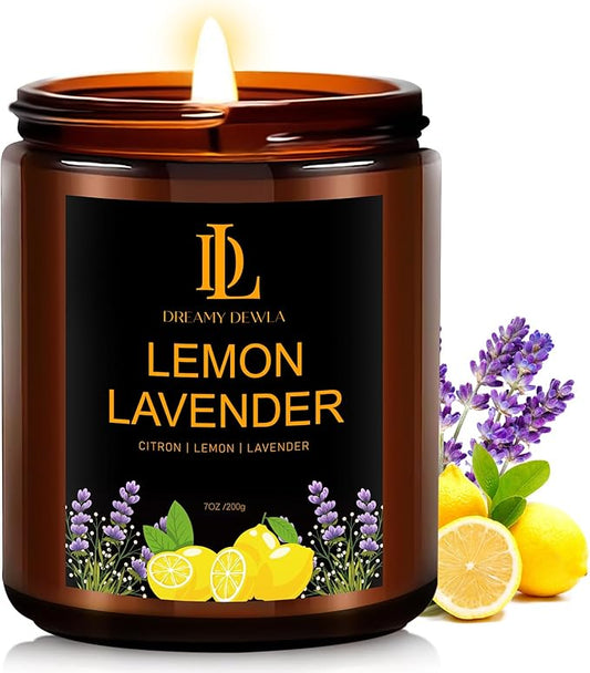 Lemon Lavender Candles, Lemon Lavender Scented Candle, Mother's Day Candle Gifts for Women, Soy Candles for Home Scented, 7oz 50 Hours Burn, Home Décor