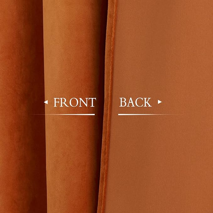 StangH Orange Velvet Curtains 96 inches Long, Room Darkening Privacy Assured Curtain Panels for Window Doors Living Room, Holiday Home Decor Backdrops, W52 x L96, 2 Panels