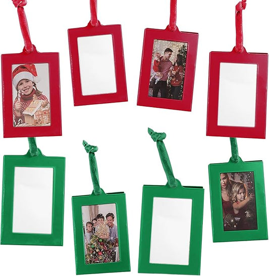 Klikel Christmas Photo Ornament Frames - Red & Green Mini Picture Frames - Set of 8 - Small Holiday Frames For Gifts or Hanging on Christmas Trees