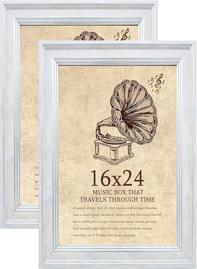 16x24 Picture Frame with Real Glass set of 2, Vintage Frames - Antique Style Frames for Wall - Ornate Frame for Rustic White Office or Home Decor Display Family Friends Wedding Gift