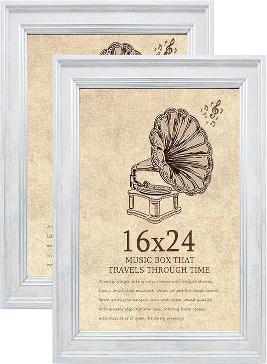 16x24 Picture Frame with Real Glass set of 2, Vintage Frames - Antique Style Frames for Wall - Ornate Frame for Rustic White Office or Home Decor Display Family Friends Wedding Gift