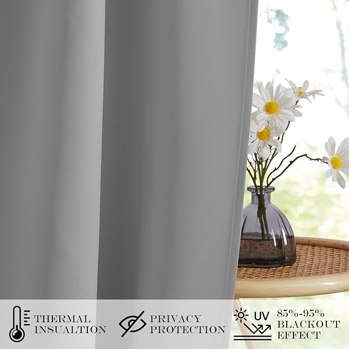 NICETOWN Blackout Curtain Panel for Front Kitchen Door Window Curtains Thermal Insulated Rod Pocket Drapes for Bedroom Glass Door with Tieback W36 x L80, Silver Grey, 1 Panel