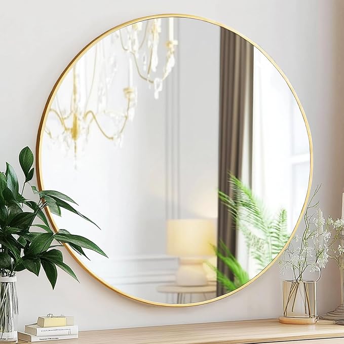 Sunniry Gold Circle Mirror, Round Mirror 22 inch, Gold Wall Mirrors Metal Frame, Circle Mirrors for Bathroom, Bedroom, Living Room, Entryway.