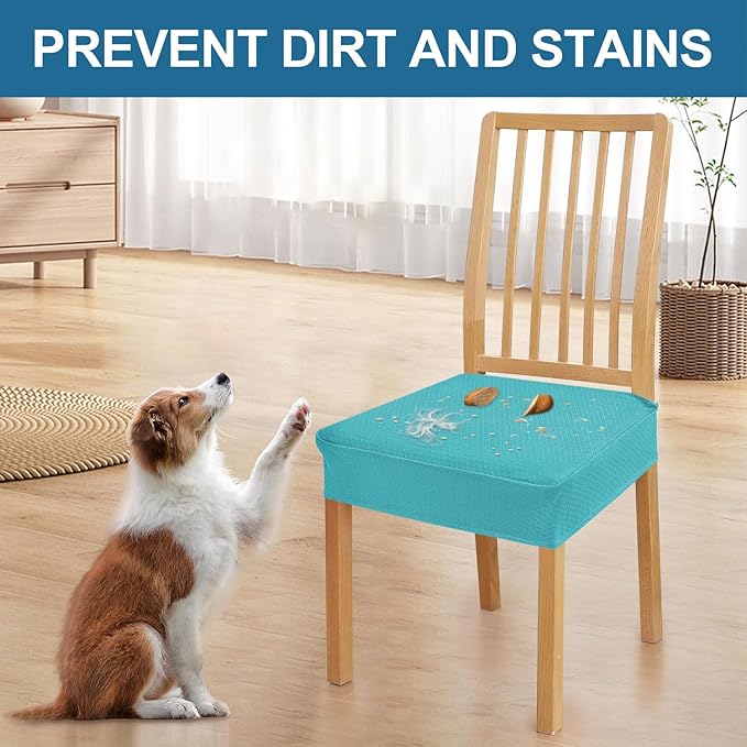 Smiry Waterproof Seat Covers for Dining Room Chairs Set of 8, Stretch Jacquard Removable Washable Chair Seat Slipcovers Protector, No Rear Covers, Aqua