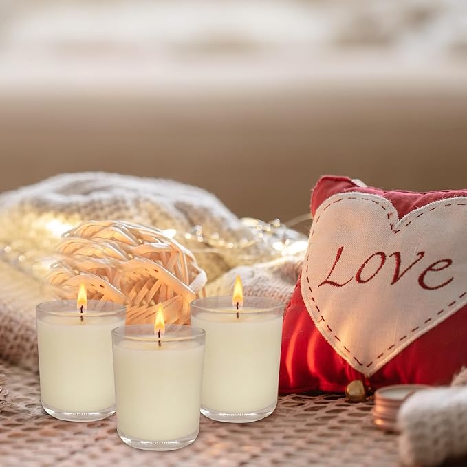 72 Pack White Unscented Clear Glass Filled Votive Candles. Hand Poured Wax Candle Ideal Gifts for Aromatherapy Spa Weddings Birthdays Holidays Party