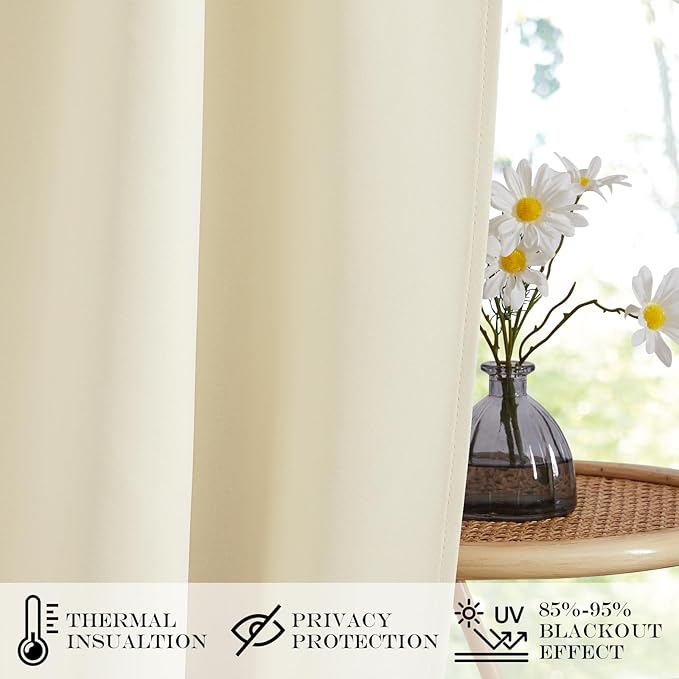 NICETOWN Farmhouse Door Curtain - Thermal Insulated Window Panels Energy Efficient Rod Pocket for Glass French Patio Door with Tieback, Doorway Curtains, 30 x 72 inches, Light Beige, 1 Piece