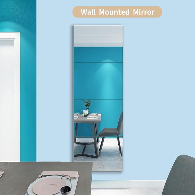 quegau Full Length Safety Shatterproof Mirror for Kids - Plastic Wall Mirror Made of Acrylic Plexiglass, 4 Pcs 14" x14" - Long Bedroom Door Closet Mirror for Home Gym Body Workout