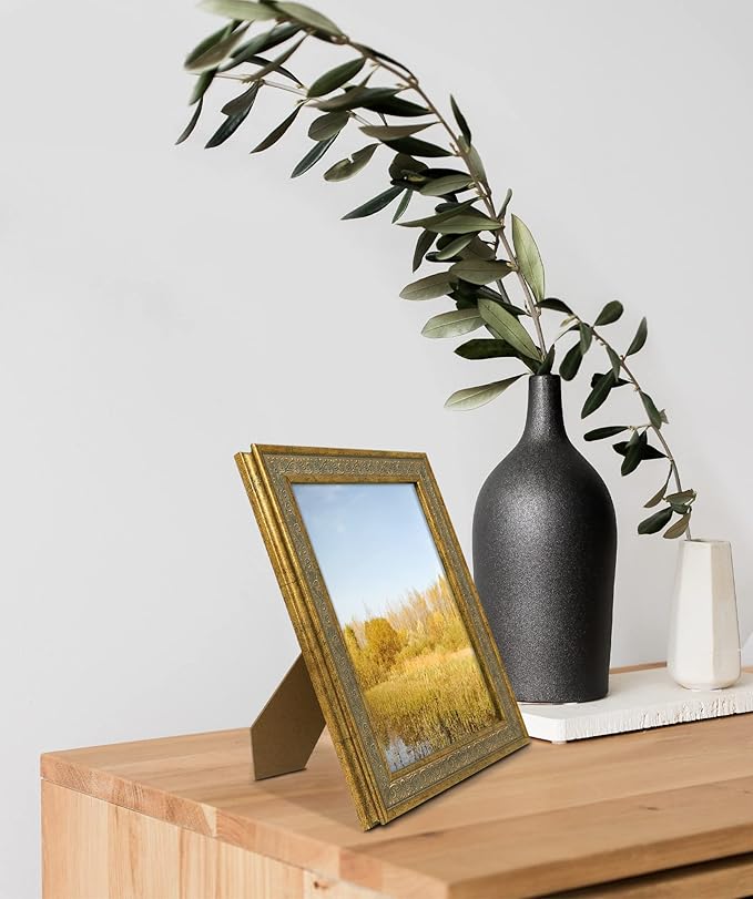 Golden State Art, 8X10 Ornate Finish Photo Frame, Distressed Gold Color, Real Glass