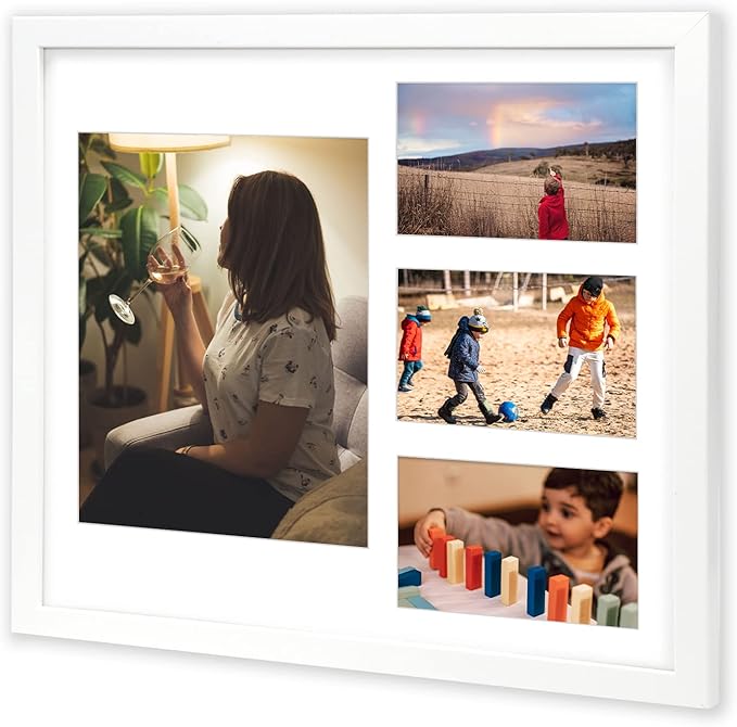 Golden State Art, Set of 2, 14x16 White Wood Picture Frame - White Mat for 8x10 And 4x6 Photos - Tempered Glass, Sawtooth Hanger, Swivel Tabs - Wall Mounting - Great for Gift