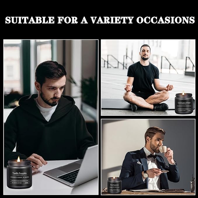 Manly Scented Candles for Men, 10 Pack Soy Candles for Home Scented, Aromatherapy Candle Set, Up to 250H Burning, Masculine Mens Candle Gift Set for Father Boyfriend Him Birthday Valentine's Day Gifts