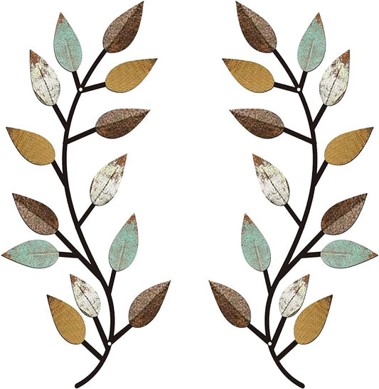 Zhengmy 2 Pieces Metal Tree Leaf Wall Decor Vine Olive Branch Leaf Wall Art Living Room, Hallway Wall Decor Outdoor Decoration(Bright Colors)