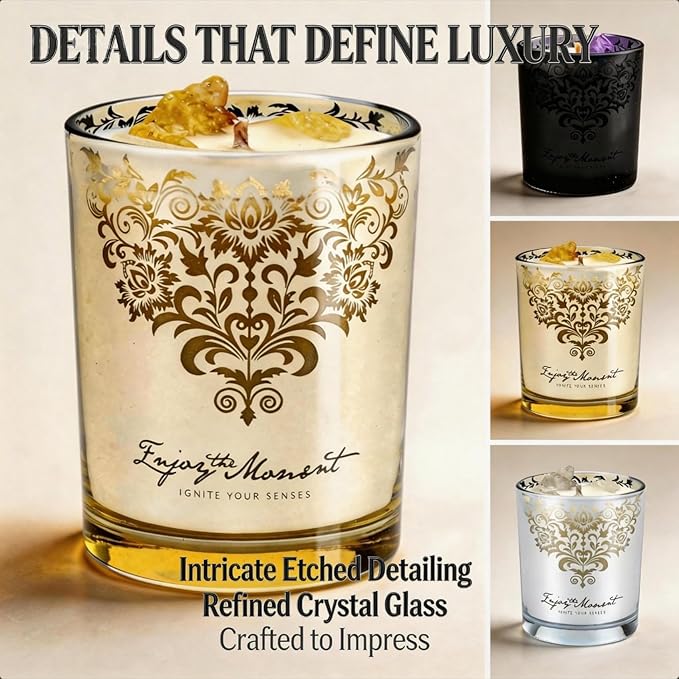Luxury Soy Candle Gift Set for Women – 3 Pack 7oz Crystal Glass Aromatherapy Candles, 120H Total Burn Time, Soy & Beeswax Blend with Wick Trimmer & Snuffer Lid, Spa & Relaxation Scents