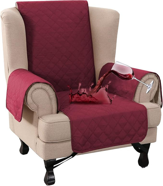 Turquoize 100% Waterproof Wing Chair Cover Wing Armchair Slipcovers Chair Couch Protector Triple Non-Slip Sofa Slipcover for Wing Chair Furniture Protector for Pets, Kids,Dog (Wing Chair, Burgundy)