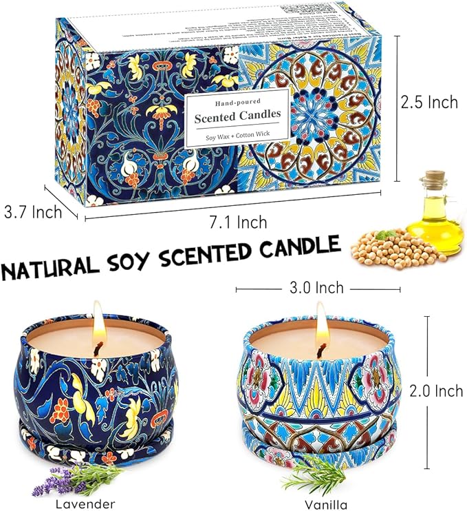 2 Pack Scented Candles Set for Thanksgiving, Soy Wax Stress Relief Aromatherapy Candles, Relaxation Gift for Women, Ideal for House-Warming and Birthday