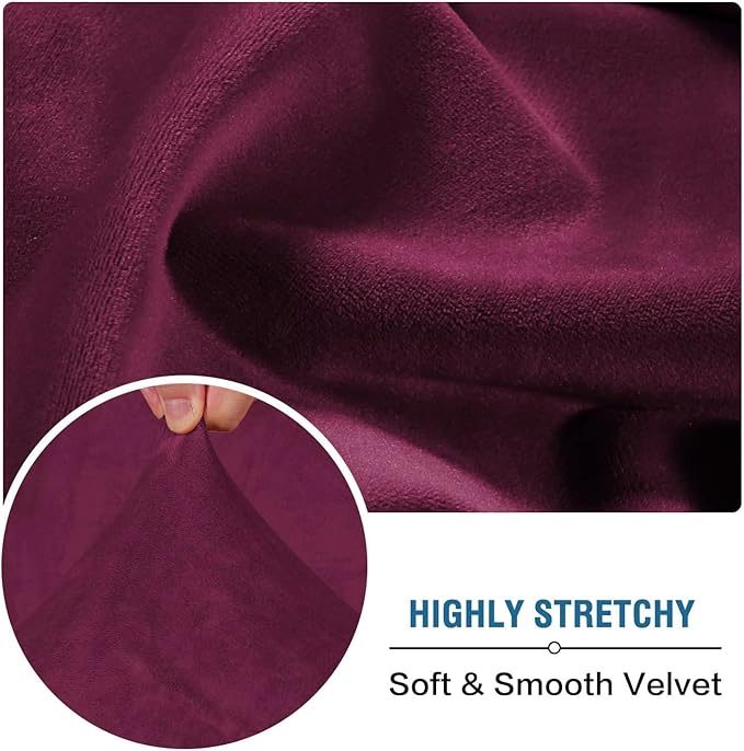 H.VERSAILTEX Velvet Stretch Couch Cushion Cover Plush Cushion Slipcover for Chair Loveseat Sofa Cushion Furniture Protector Seat Cushion Sofa Cover (2 Piece Medium Sofa Cushion Covers, Burgundy)