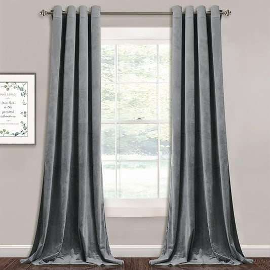 StangH 108 inches Long Curtains Light Grey Velvet - Blackout Thermal Insulated Curtain Panels for Patio Sliding Door, Grommet Design Portable Room Divider Temporary Curtains, W52 x L108, 2 Panels